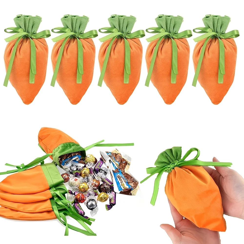 Sacs cadeaux de carotte de Pâques, emballage de bonbons en polyester pour cadeaux de vacances et stockage, décoration cadeau, 10 pièces