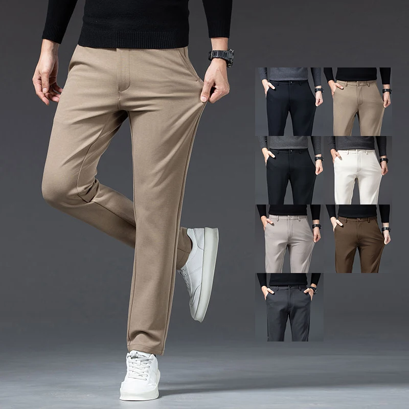 

Autumn Men's Straight Casual Pants Stretch Comfortable Basic Soft Solid Color Business Trousers Brand Clothes 7 Colors Available