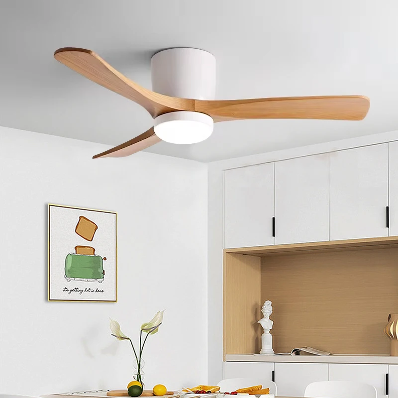 Nordic Style Solid Wood Fan Leaf Ceiling Light, Suitable for Home Bedrooms, Living Rooms, Dining Rooms, Low Floor Electric Fans