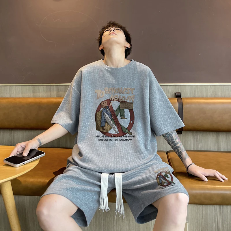 

Casual Sportswear ort Sve T-irt Set for Junior High School Boys Summer Breathable Printed round Ne Loose Fit Faion...