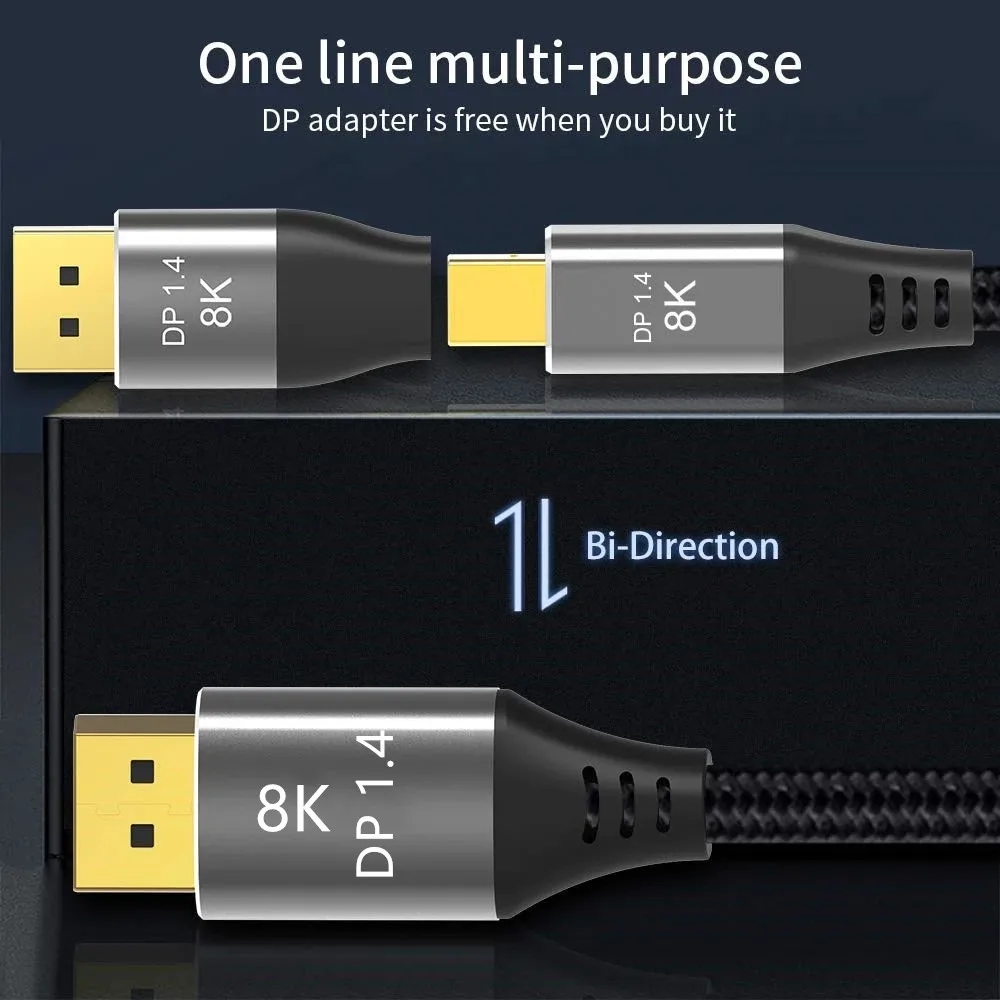 Mini DP to DisplayPort 8K Cable DP1.4 Bi-Directional Transmission DP to Mini DisplayPort Cable 8K@60Hz 4K@144Hz for MacBook Air