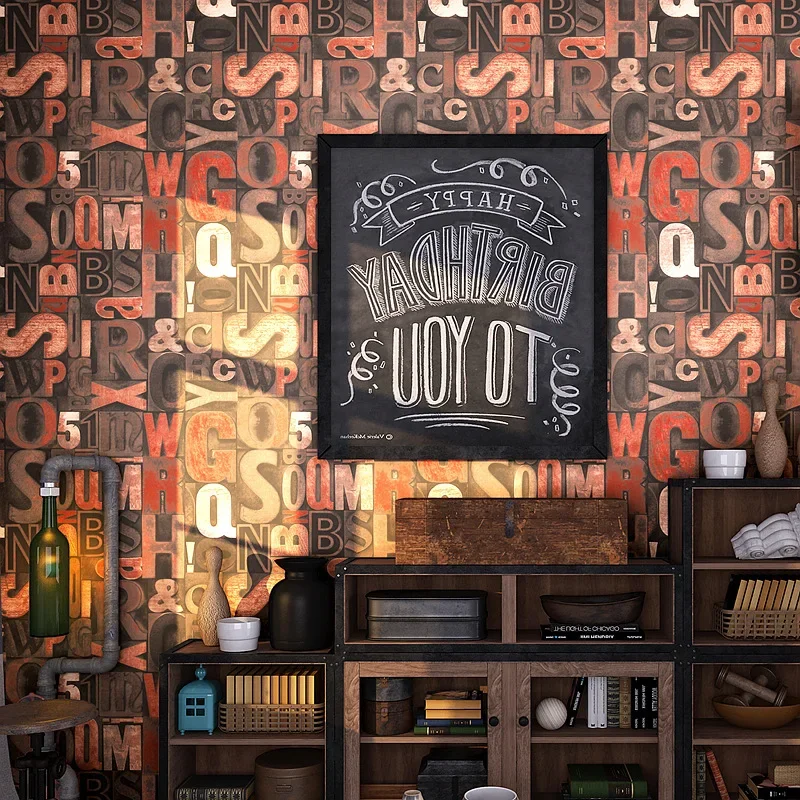 Retro Industrial Wallpaper Nostalgic American Internet Cafe Graffiti Loft English Letters Personality Wall Wallpaper