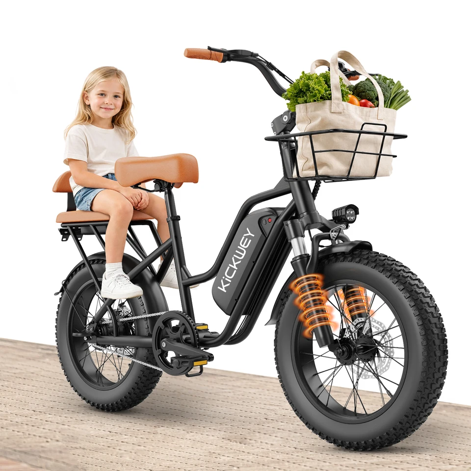 KICKWEY LD20 48V 20AH Fat Tire E-Bike | 1500W Peak Motor & 20x3.0" All-Terrain Tires | Double Seat Electric Bicycle for Adults, Women & Kids | Snow & Road Commuter Bike image 5