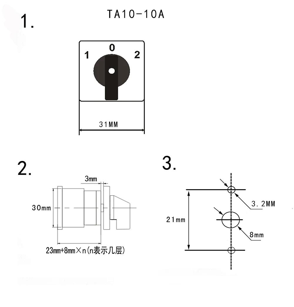 TA10-10 LW26-10 LW28-10A Électrique 3 Position 12 politiquement distants Cam Commutateur 10A