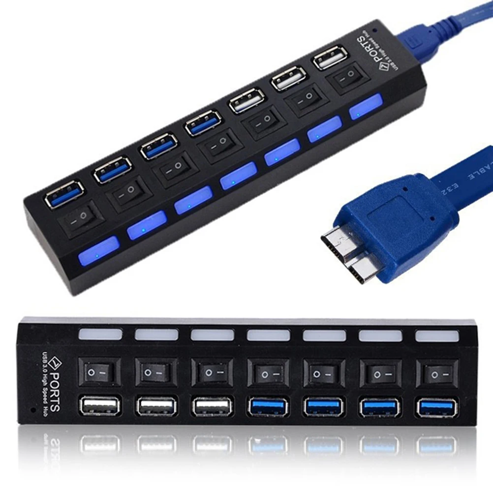 

7 Ports Usb 3.0 Hub Splitter Supply For Laptop Pc Durable High Speed Data Transfer Usb Hub For Computer Adapter