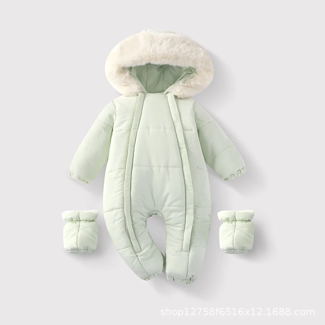 Baby Jumpsuit Autumn Winter Thick Cotton Rompers Little Baby Hooded with Fur Collar Warm Rompers 2026 New