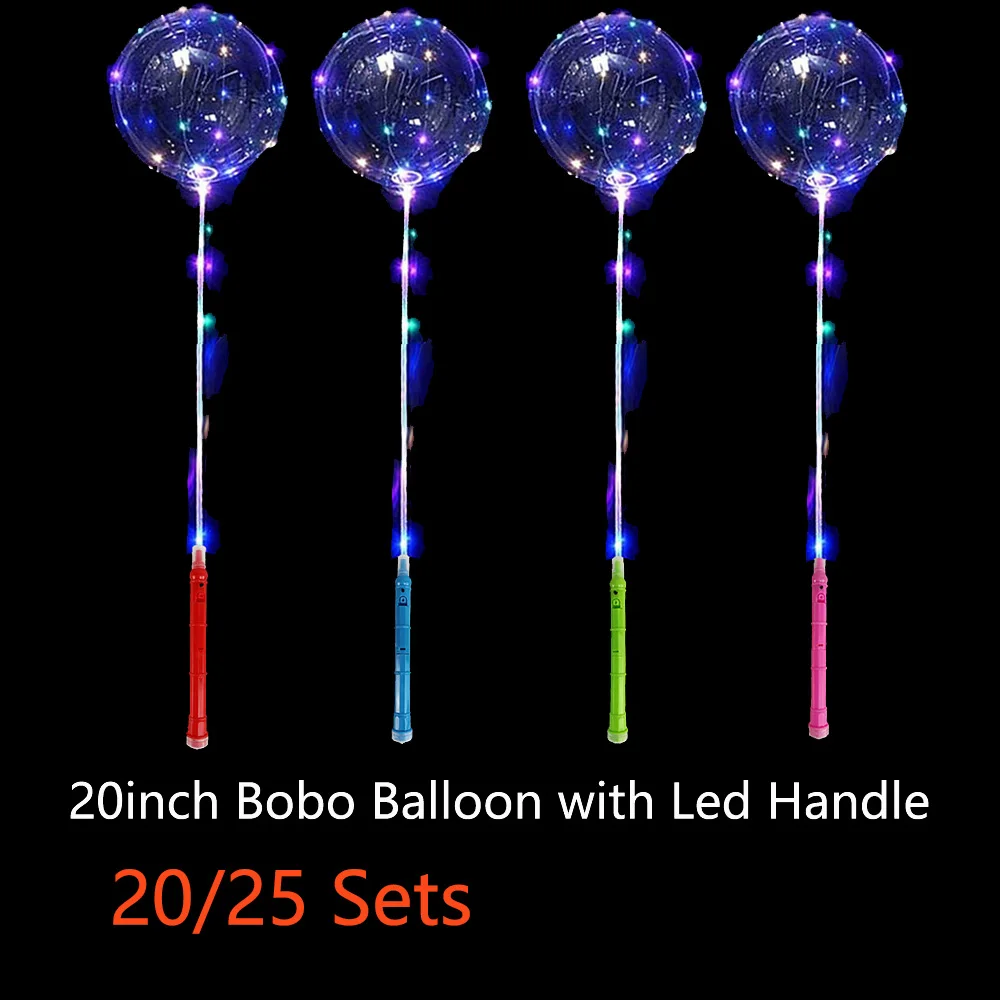 

20/25 Sets LED Light Up BoBo Balloons Colorful 20 Inches Bubble Balloon 3 Levels Flashing Handle 70cm Stick Birthday Party Decor