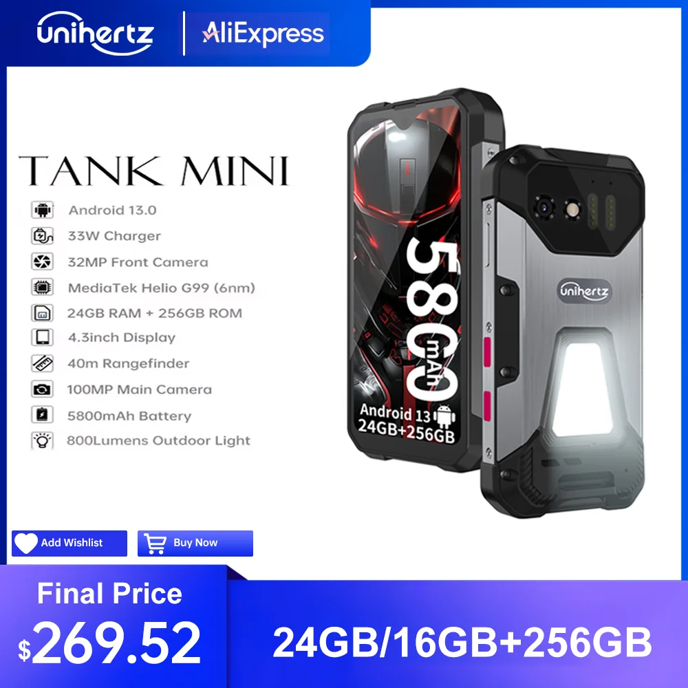 Mini Smartphone Robusto 4.3 Polegada Display Android 13 Helio G99 Octa Core 5800mah Câmeras 100mp 24gb 256gb Ip68 Tanque Unihertz8849