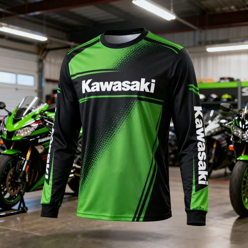 

MOTO-2025 New Kawasaki Motorcycle Off-road Race Long Sleeved T-shirt Breathable Quick Drying Men's Cycling Team