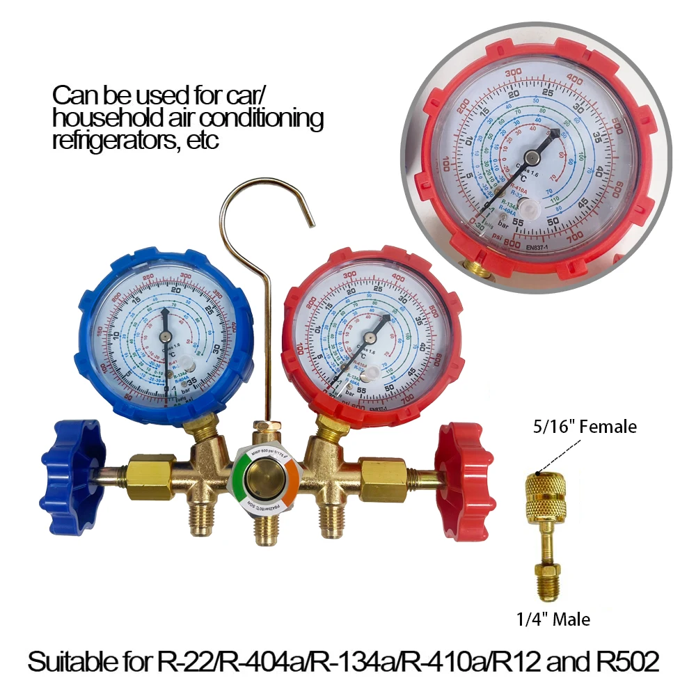 R32 R410a R-404A R-134a Zestaw manometrów czynnika chłodniczego HVAC A/C Usługa ładowania chłodniczego z adapterem węży Can Tap