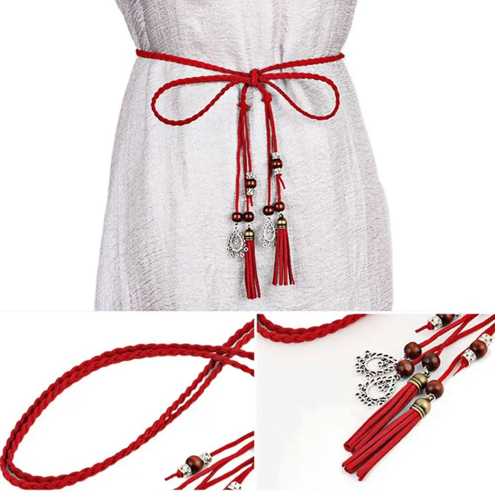 

For Girls Thin Knot Decorated Boho Style Chinese Style Dress Accessories Waist Rope Waist Chain Braided Belt Tassles Belts