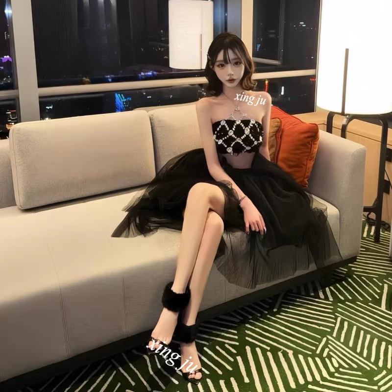 Women'S Singer Group Jazz Dance Costumes Sequins Shiny Tops Puffy Skirt Sexy Nightclub Girls Stage Performance Kpop Rave Outfits