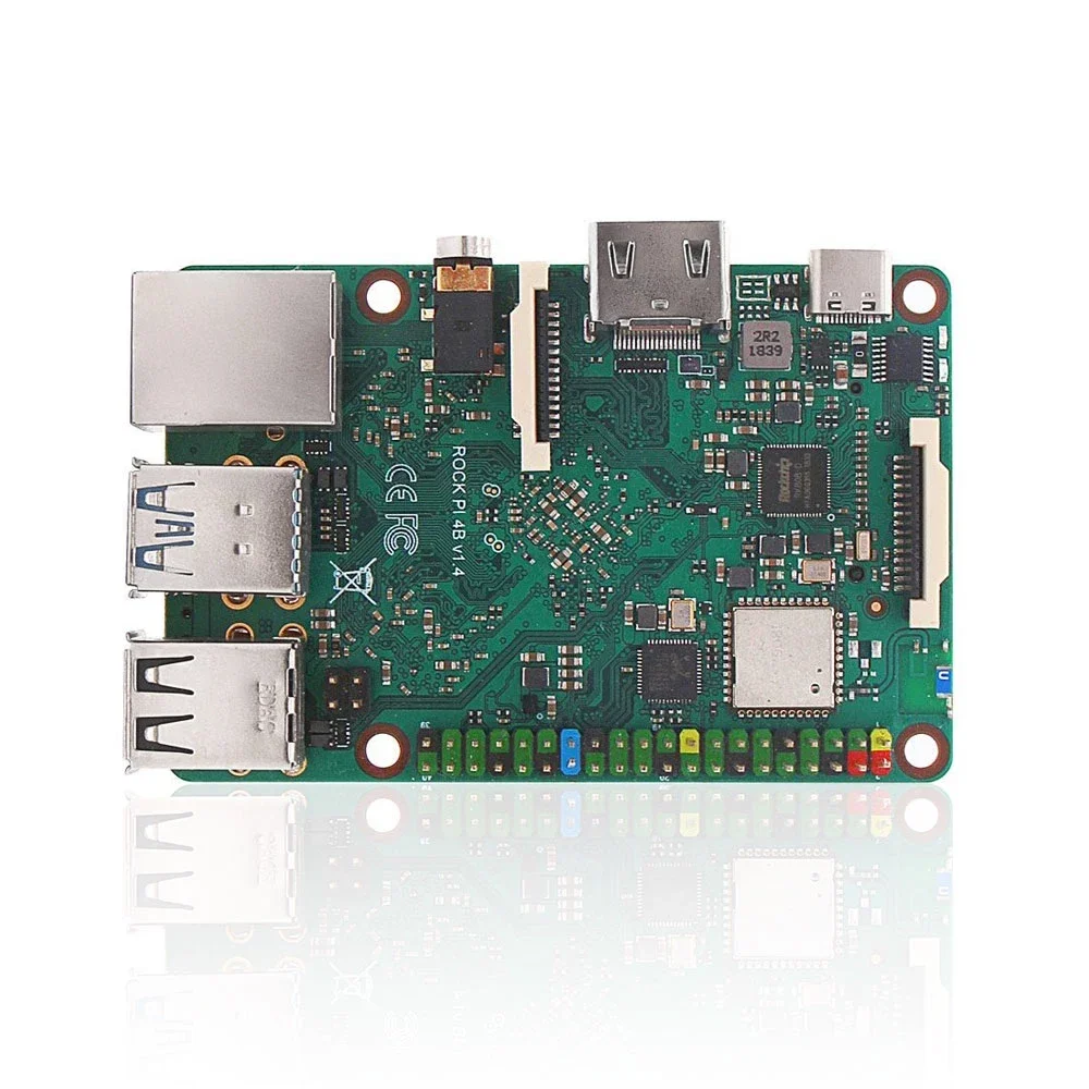 ROCK PI 4B V1.4 Rockchip RK3399 ARM Cortex ستة النواة SBC/كمبيوتر لوحة واحدة متوافق مع شاشة Raspberry Pi الرسمية