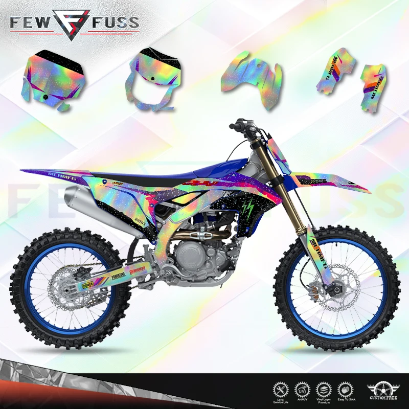 Fewfuss Holographic Chrome Racing Stickers Kit for Yamaha YZF450 2023 2024 2025 YZF250 2024 2025 2026 Offroad Bike Decals