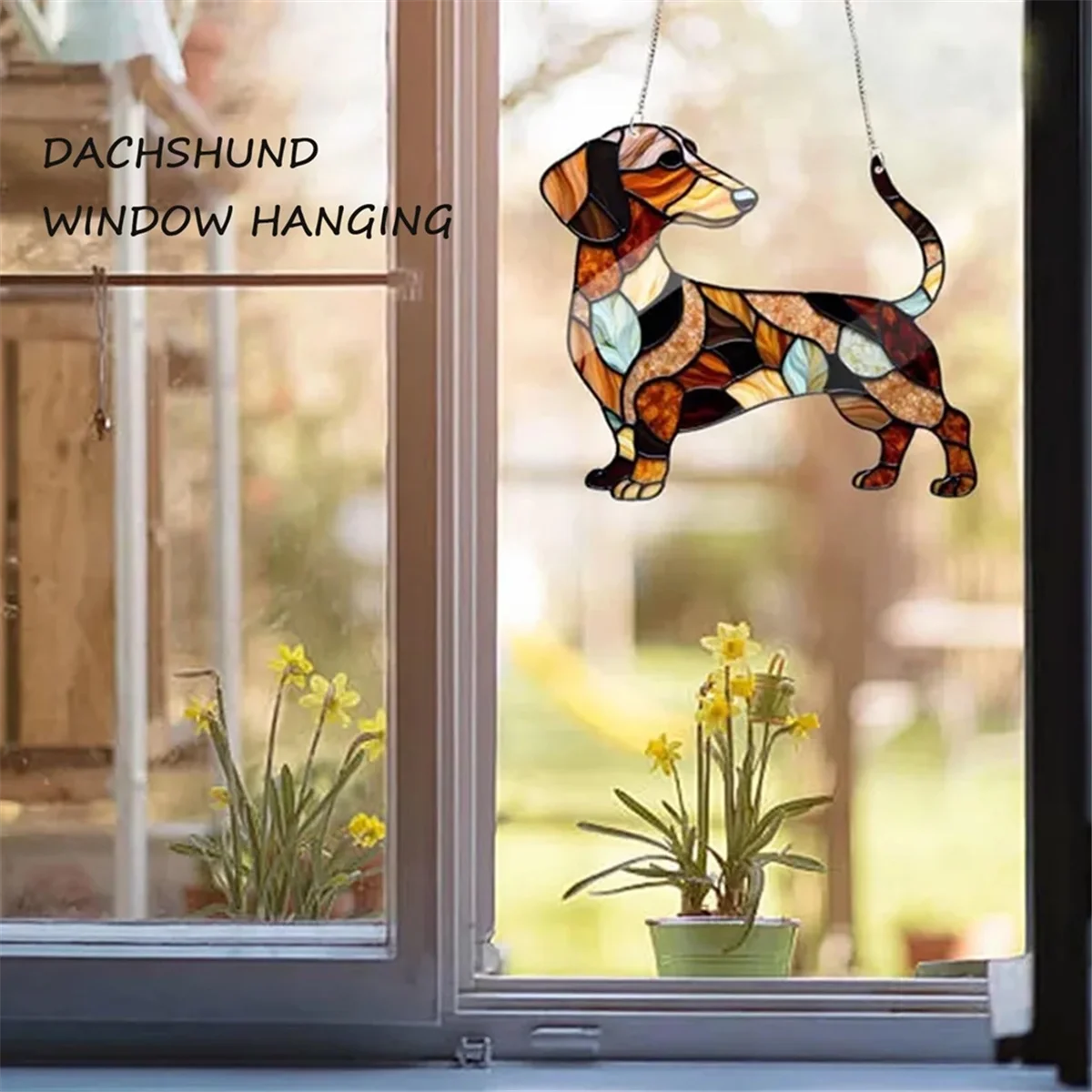 Dachshund Window Hanging Suncatcher Sun Catchers Indoor Outdoor Window Dachshund Dog Stain Glass Window Ornament 9CM