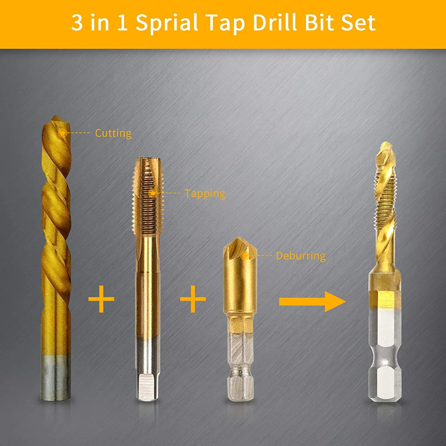 

A57M-7Pcs Combination Drill And Tap Bit Set 3-In-1 Coated Screw Tapping Bit Tool For Drilling Metric Thread HSS M3-M10