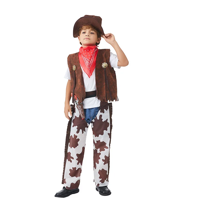 

Детский западный мужской ковбойский костюм на Хэллоуин, косплей M, материал из полиэстера, традиционный китайский сценический костюм для детей