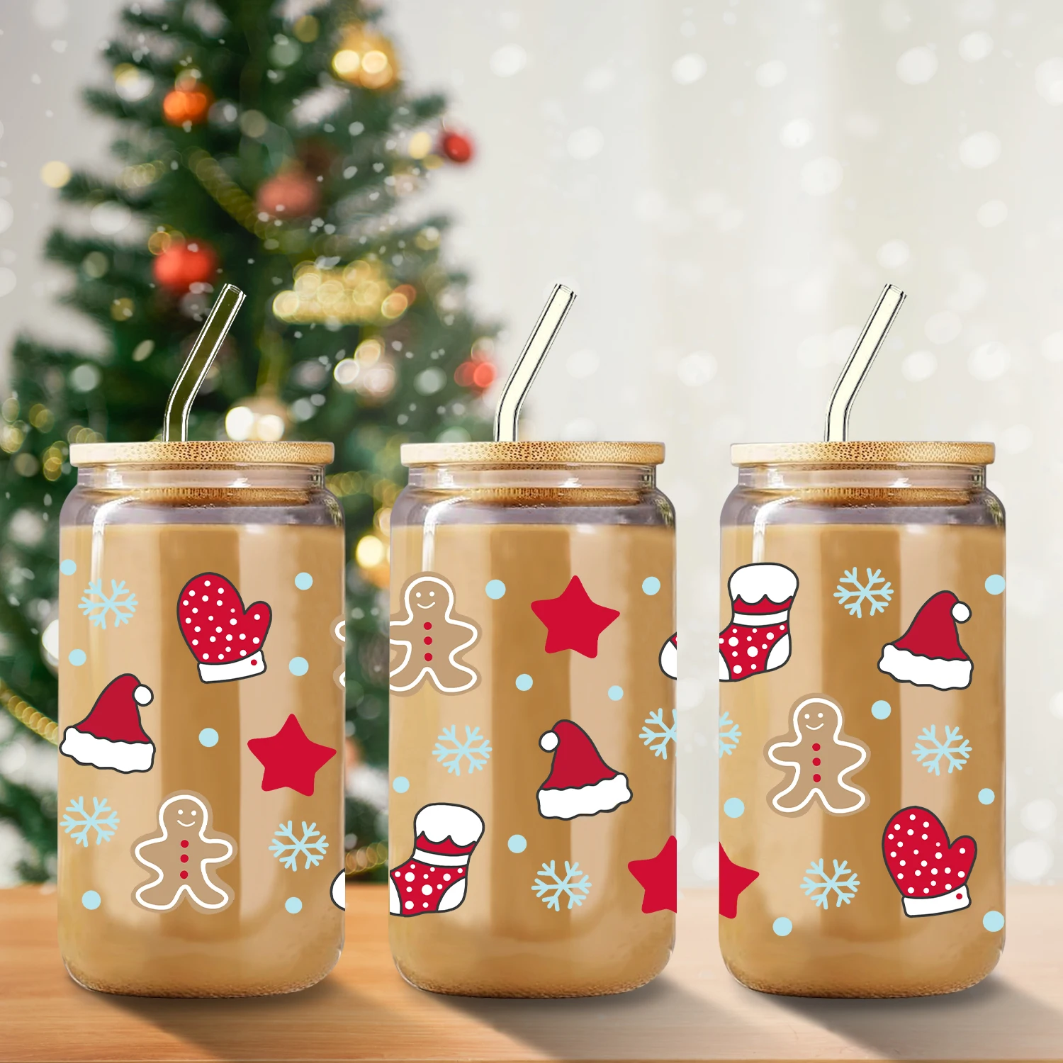 1pc 3d Print Santa Hat Glass Can 16oz Beer Can Glass With Lid And Straw Christmas Iced Coffee Glass Cup Friendsmas Gift