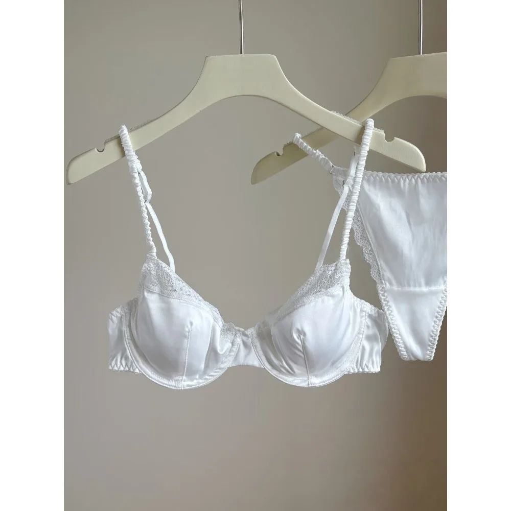 French Sexy Romantic Lace Underwear Women's Satin Ultra-thin Soft Steel Rim Big Breasts Small Breasts Gathering Bra Set 32-38