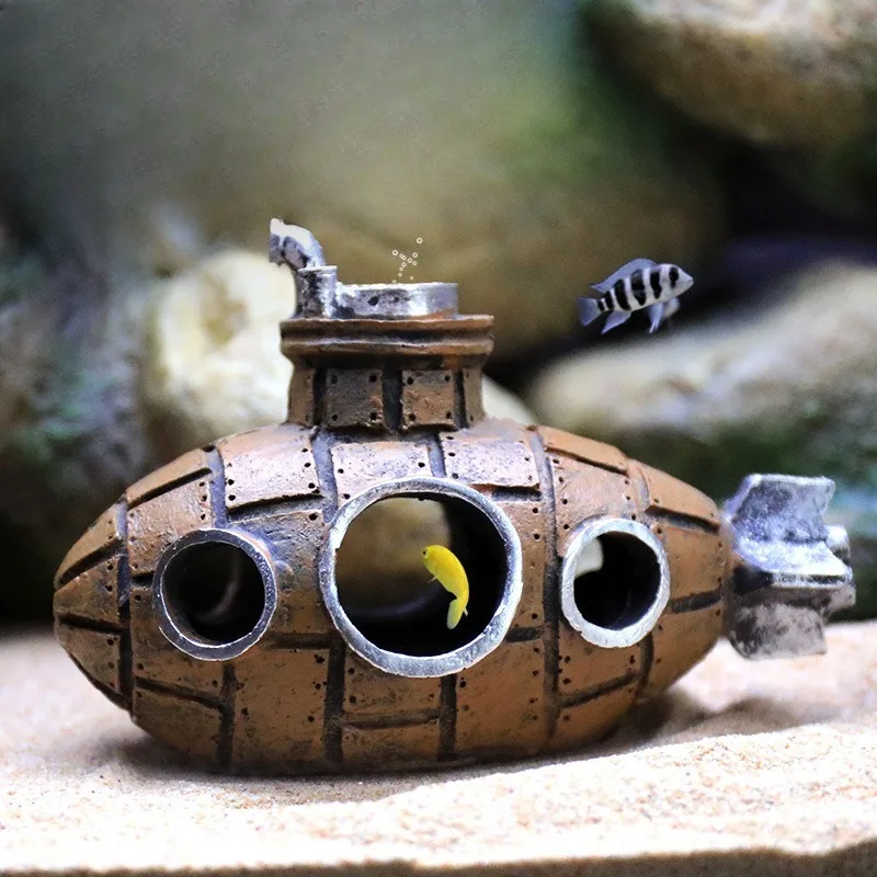 1-5 قطعة حوض للأسماك ديكور الغواصة ثلاثية الأبعاد الراتنج الأسماك الروبيان المأوى كهف فريد هدية عيد ميلاد للمنزل مكتب ديكور #2