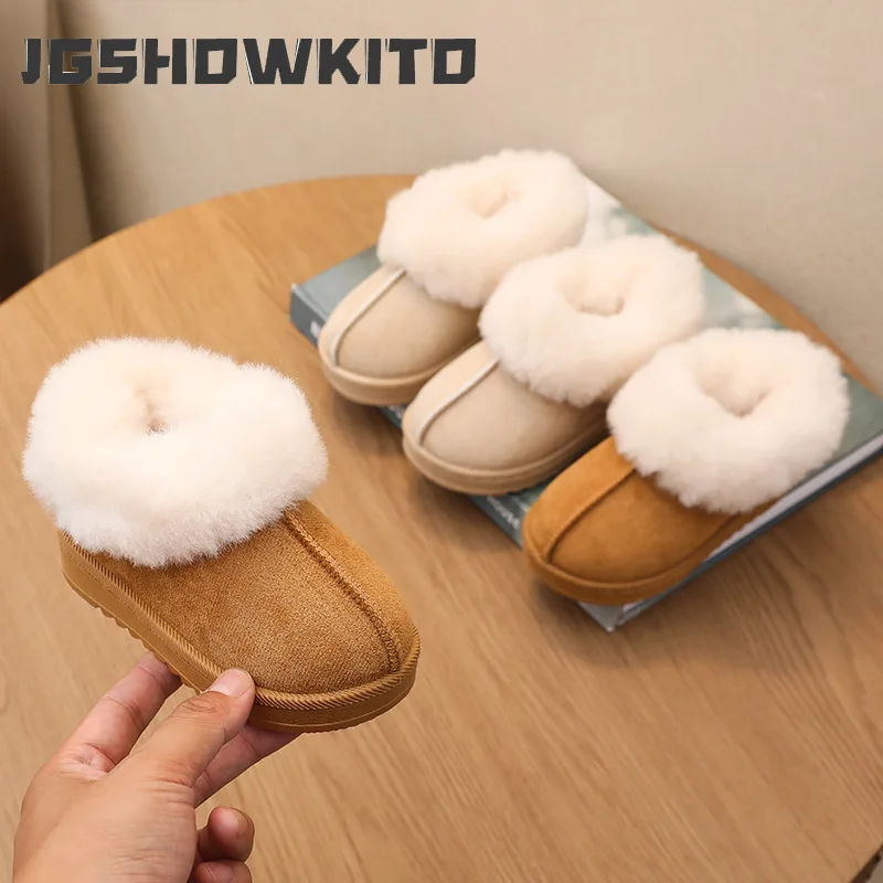 JGSHOWKITO Kids Winter Snow Boots Toddlers Furry Ankle Boots for Boys Girls Warm Outdoor Non-slip Children Fashion Plush Boots