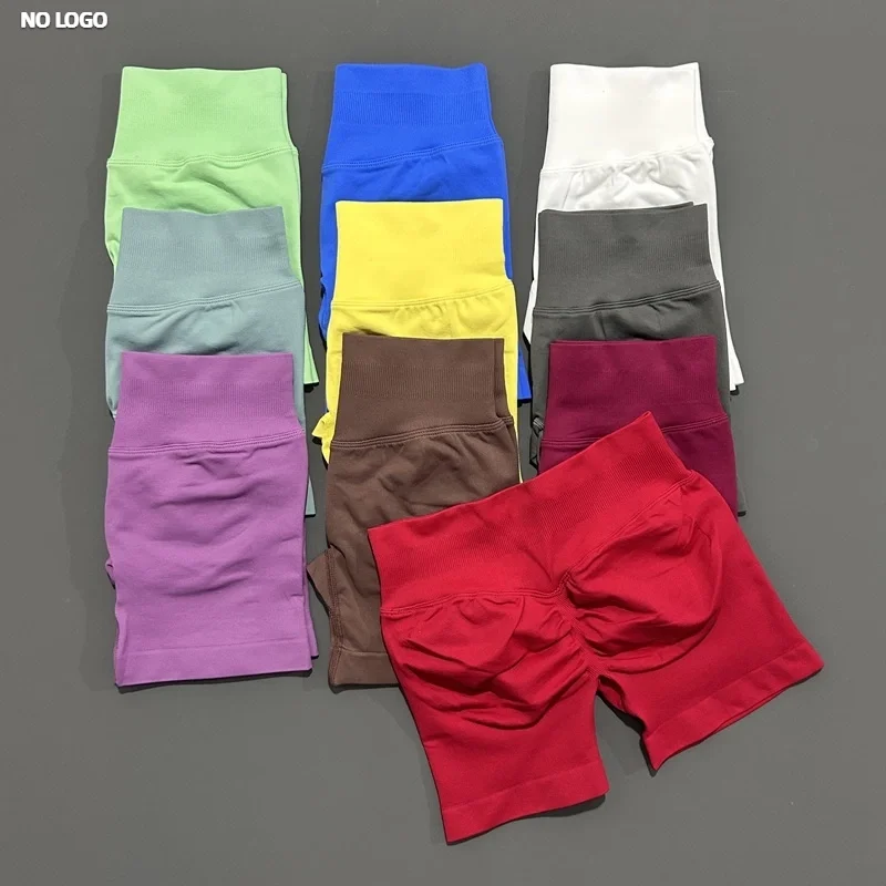 No Logo Gym Shorts 4.5'' Low Ribbed Band Seamless Yoga Shorts Scrunch Bum Sport Workout Biker Short Stretch Fitness Scrunch Butt