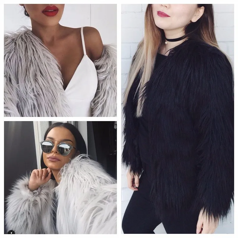 2022 Autumn Winter Furry Faux Fur Coat Women Fluffy Warm Long Sleeve Female Outerwear Coat Jacket Hairy Collarless Overcoat