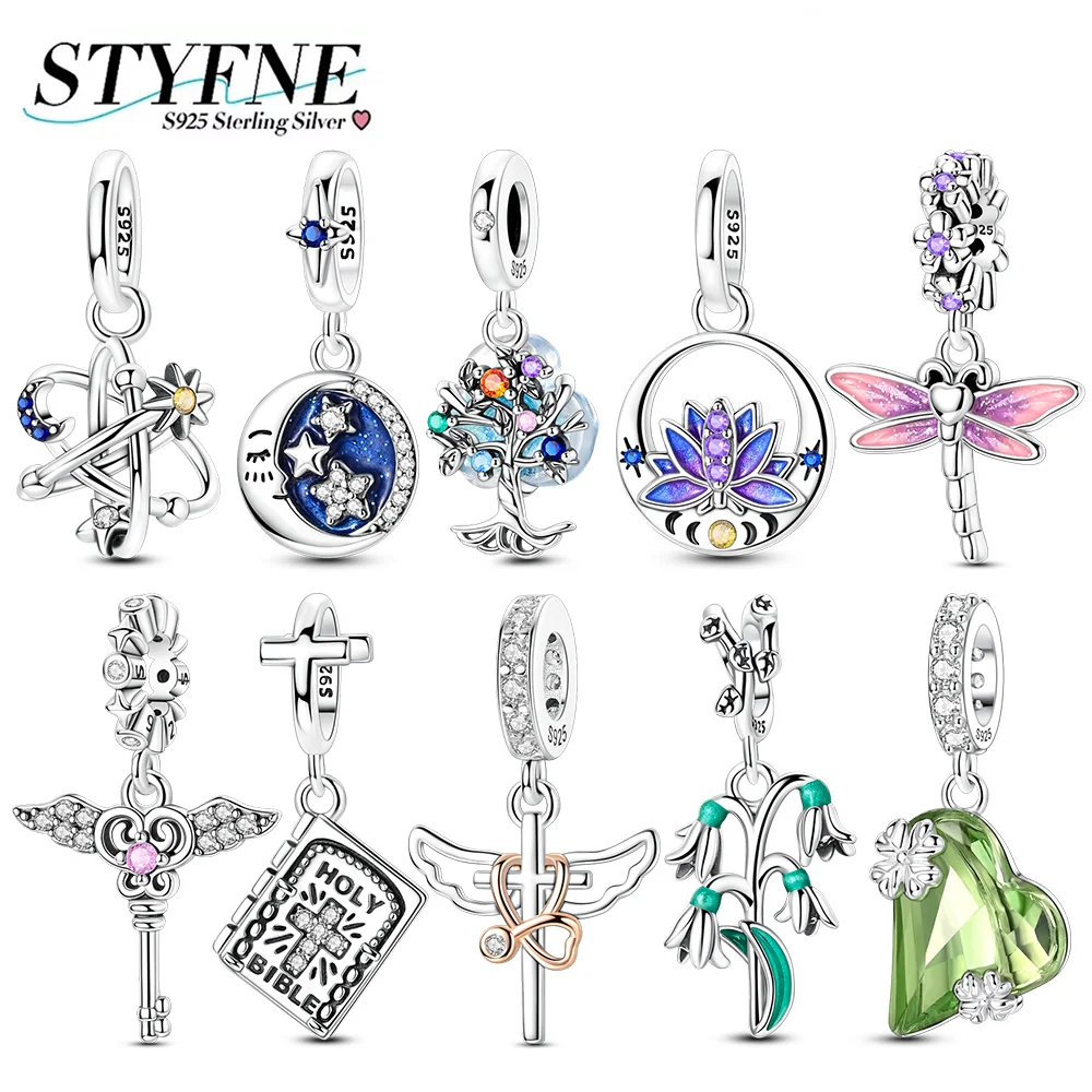 

925 Серебряный глаз дьявола, библейский крест, подвески, крылья, ключ любви, зеленый кулон «Любовь», подходят для браслетов из бисера, изысканные женские ювелирные изделия своими руками, подарок