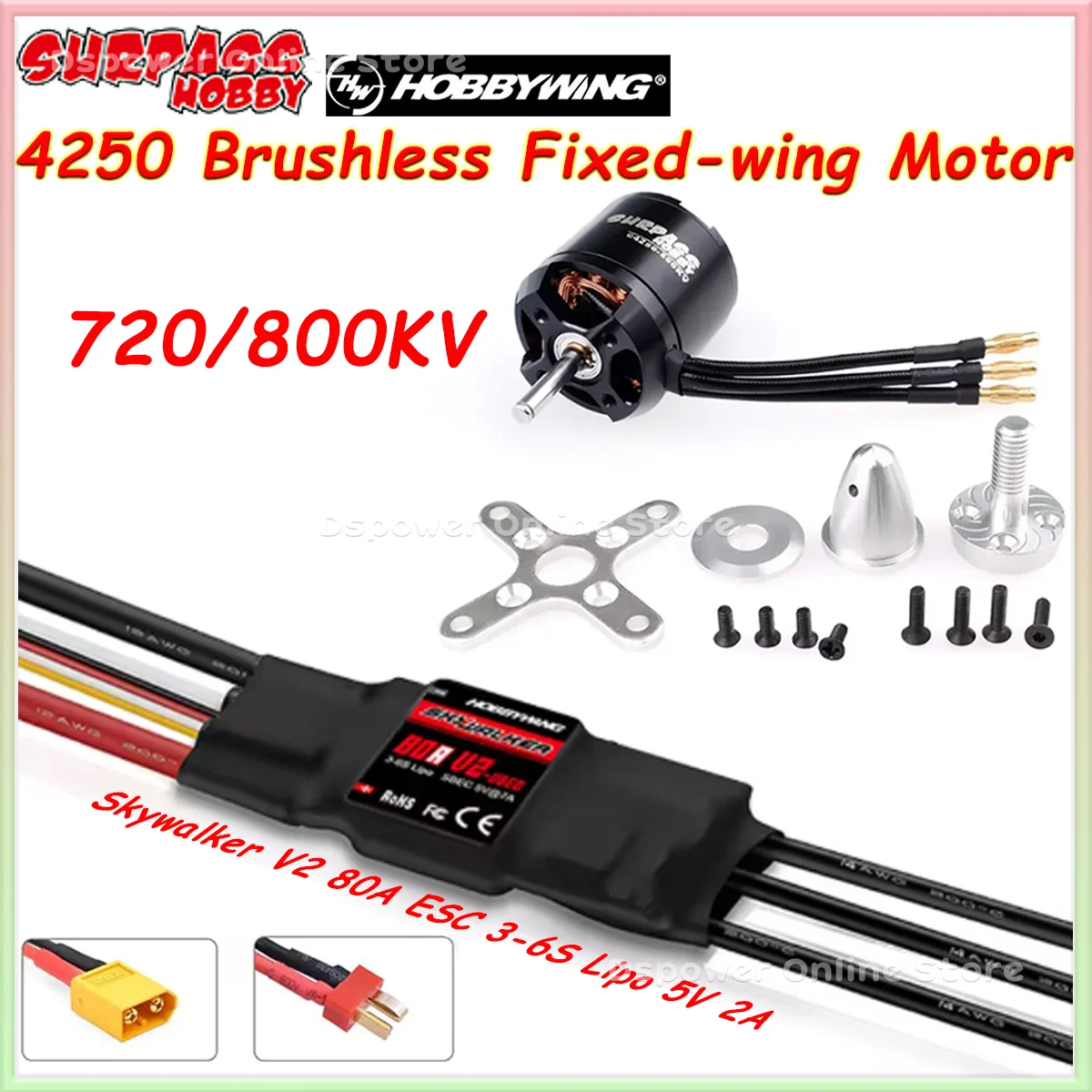 

SurpassHobby 4250 Brushless Motor Hobbywing Skywalker V2 80A ESC 720KV 800KV for RC Fixed-wing Aircraft Airplane Helicopter Part