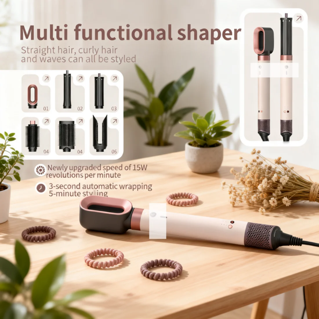 EU UK KR 6 in 1 Hair Styler & Hairdryer Brush Hot/Cold Air Dryer 1700W Hair Straightener Curling Barrel Brush Salon Hair Dryer