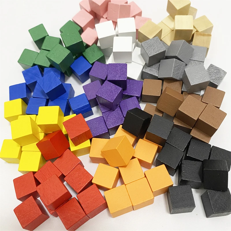 100Pcs/lots 10mm Wood Cubes Colorful Dice Chess Pieces Right Angle For Token Puzzle Board Games Early Education