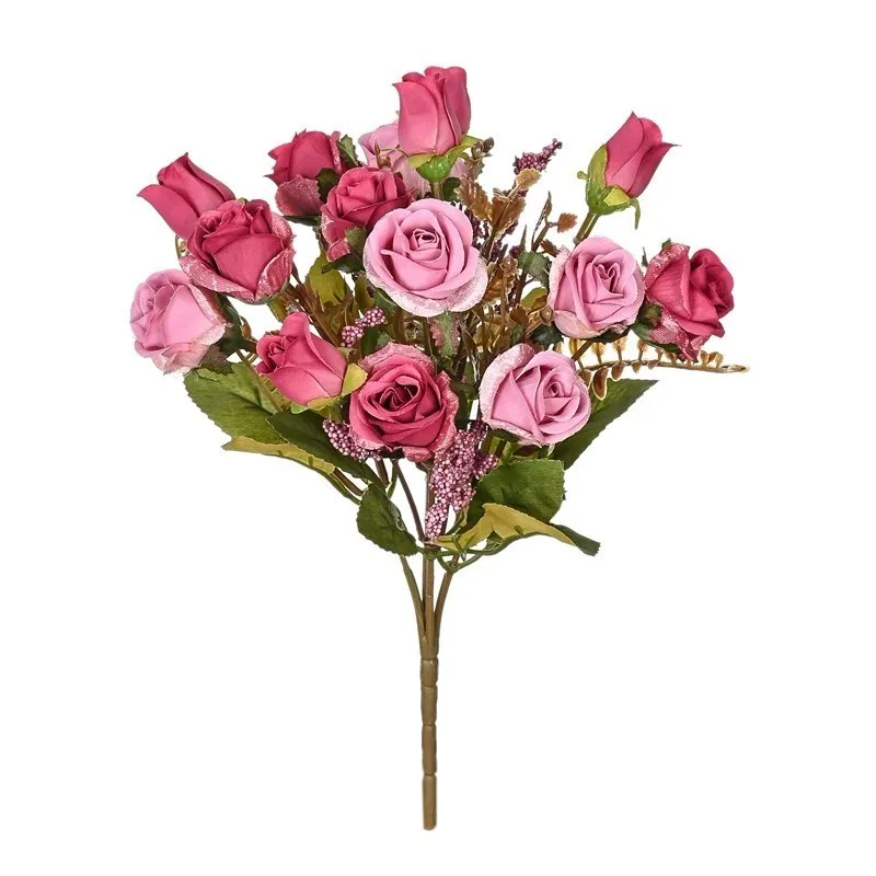 5 Gabeln, 15 Köpfe, künstliche Seidenblumen, Rose, Hochzeit, Brautstrauß, Festival-Dekoration, Zuhause, Raumarrangement, Blumenzubehör – Detail 12