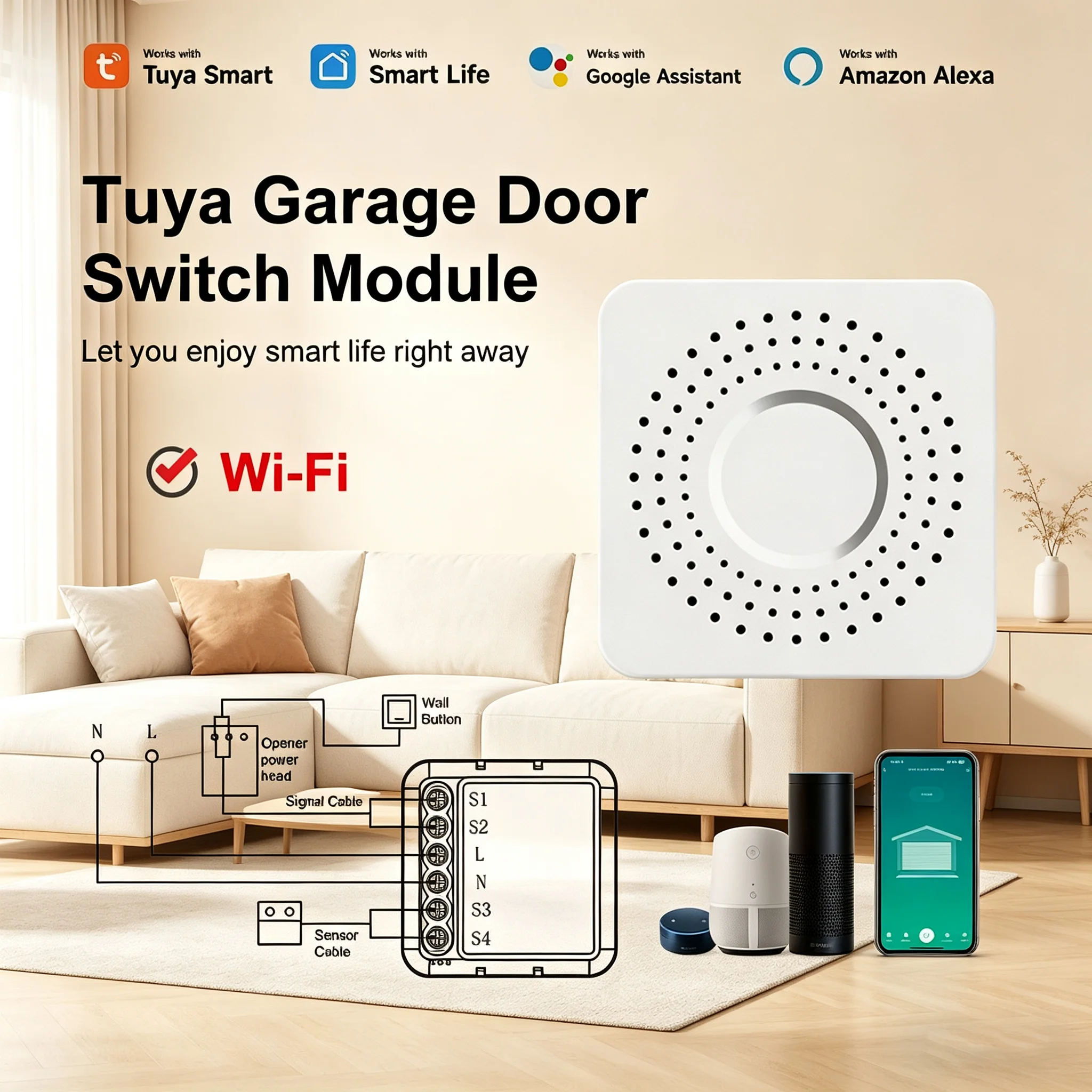 

Smart Garage Door Opener WiFi Switch Module Tuya Smart Life Remote Control Voice Control with Alexa Google Assistant