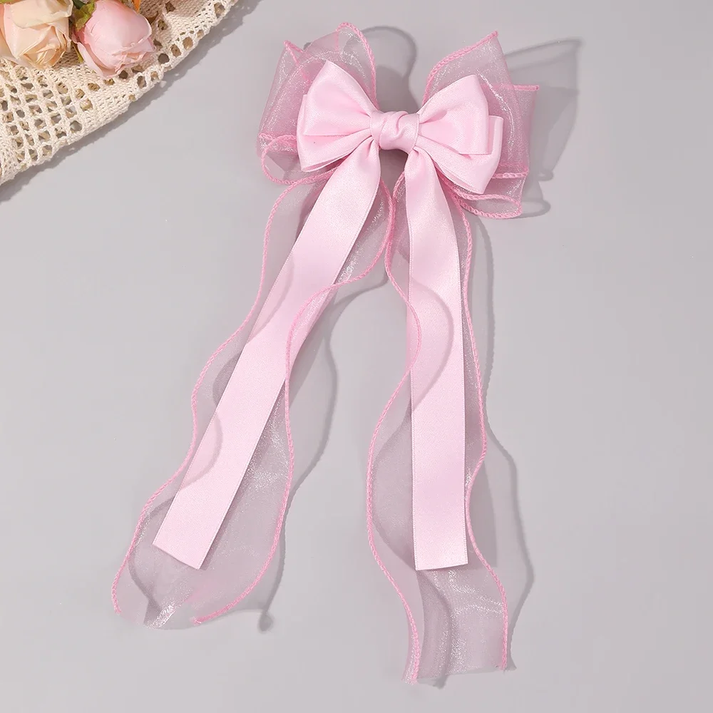 Mädchen-Haarspange aus Chiffon mit Schleife, elegante Haarspangen mit langem Band für Kinder, Hochzeit, Abschlussball, Alltag, französischer Stil, Haar-Accessoires – Detail 21