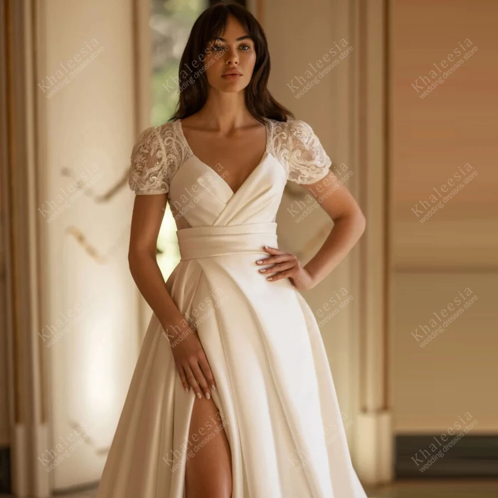 Gorgeous Wedding Dresses A Line Satin Bridal Gowns Lace Tiered Robes For Formal Party Elegant Vestidos De Novia Customized 2026