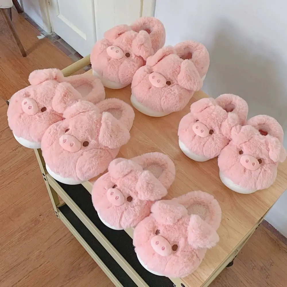 

Casual Homewear Pig Plush Slippers Cartoon Anti-slip Winter Warm Slippers Thick Soled Cute Furry Cotton Shoes Children