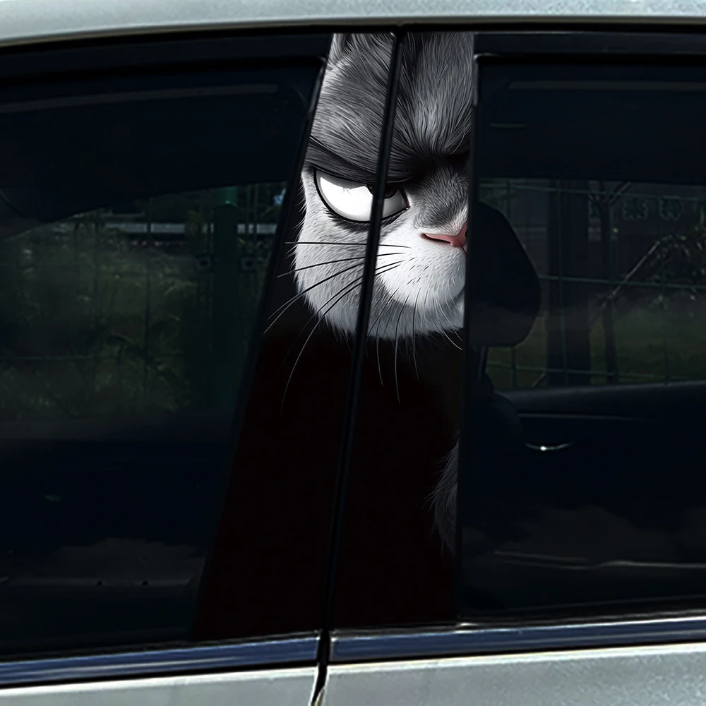 

2 шт. забавные наклейки на стойки автомобиля в виде сердитого кролика, водонепроницаемые ПВХ-наклейки на B-стойку, декоративные наклейки для автостайлинга