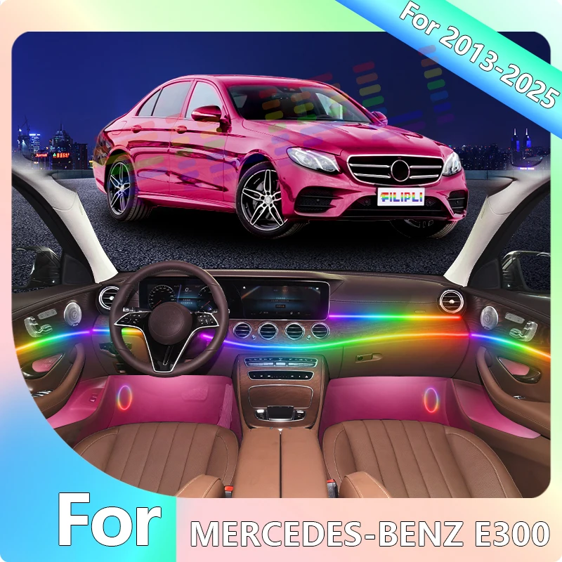 

FILIPLI For The MERCEDES-BENZ E300 For 2014 64 RGB Color Night Driving DIY Car Interior Ambient LED Strip With Bluetooth Control