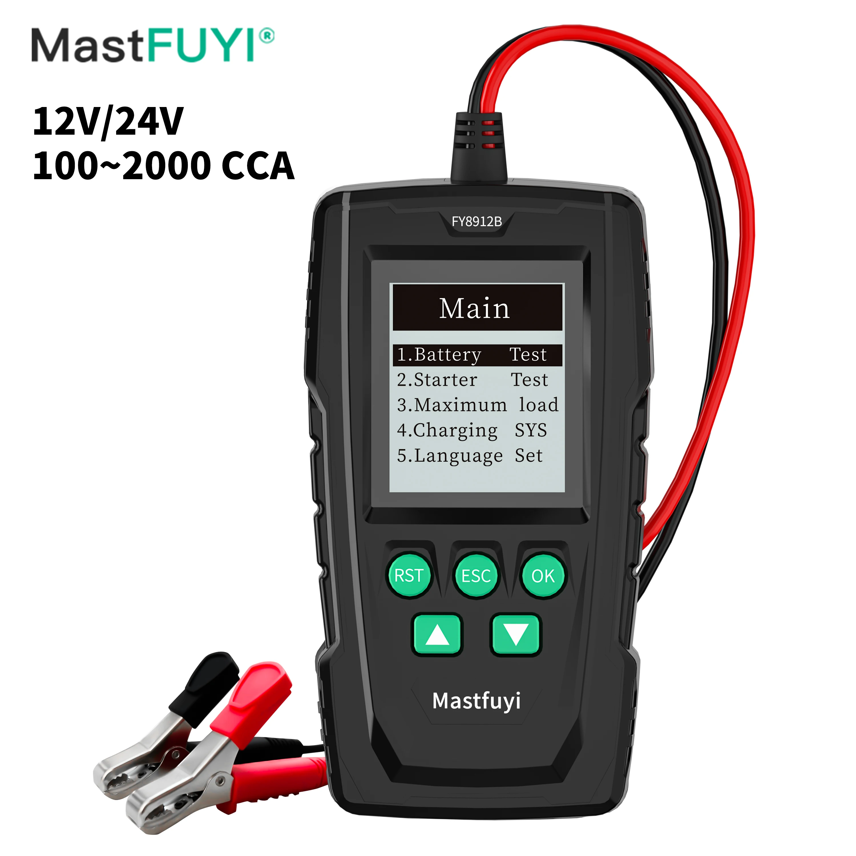 MASTFUYI FY8912B Car Automotive Battery Tester 12/24V Battery System Analyzer 100-2000CCA Charging Cranking Diagnostics Tools