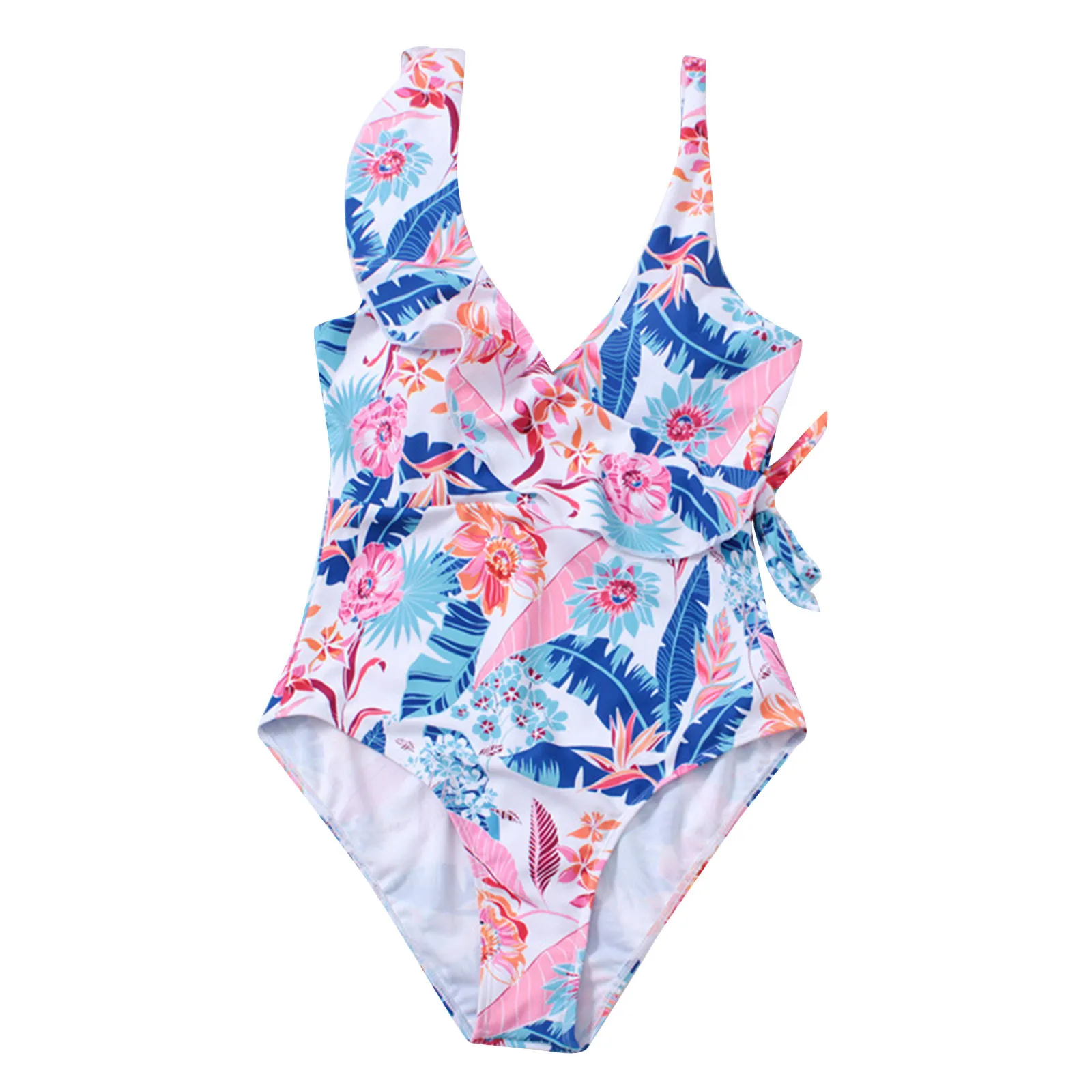 Colorful Print Swimwear Female Ruffled One-Piece Swimsuit For Women Backless Bodysuits Slimming Monokini Summer Beachwear