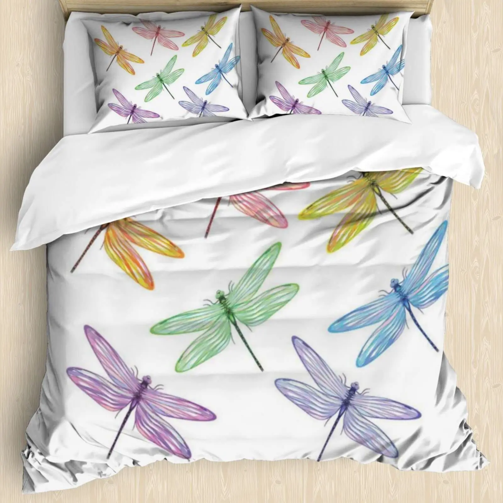 Dragonfly Comforter Cover Queen Size Bedding Set for Kids Boy Girl Room Decor Duvet Cover Set Quilt Cover 3 Piece Full King Size