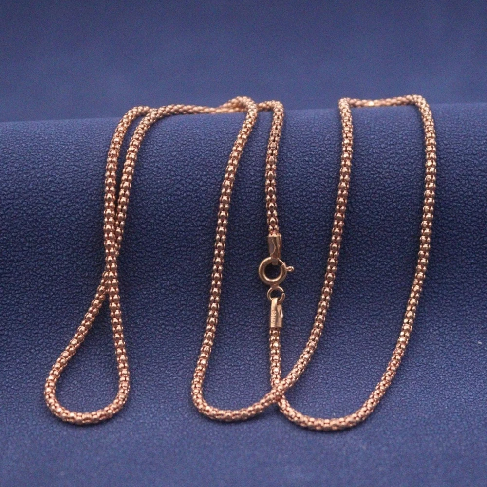 Real Pure 18K Rose Gold Chain Women Lucky Gift 2mm Popcorn Necklace 50cm/4.9g