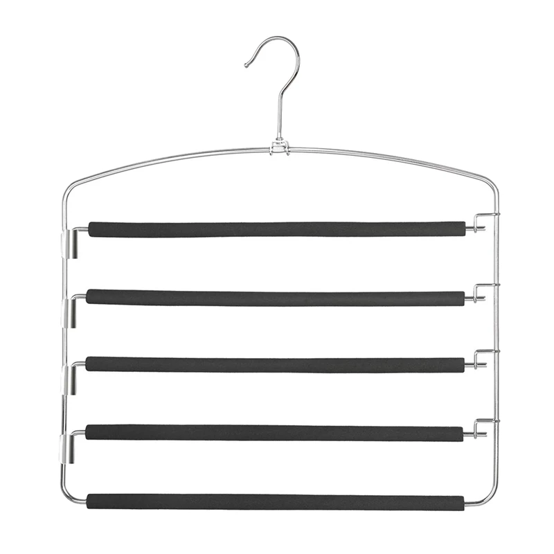 

6X Pants Hangers 5 Layers Metal Slack Magic Hangers Non-Slip Foam Padded Swing Arm Space Saving Hanger