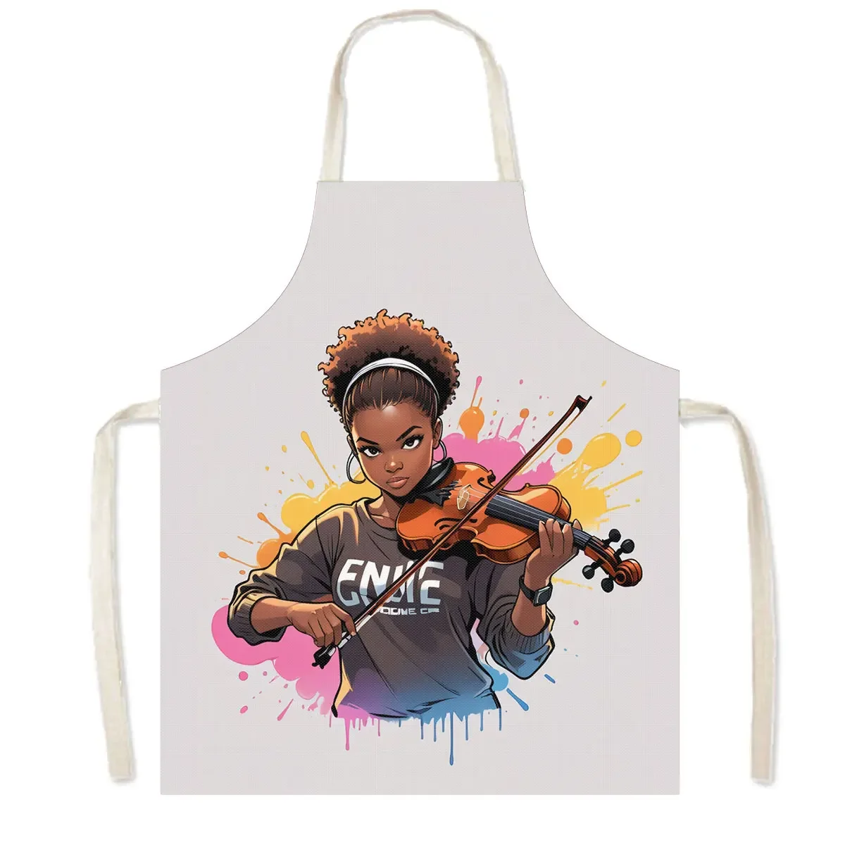 Afro Black Nurse Girl King Reading / Play Guitar Violin Kitchen Apron Women Home Cleaning Clothing Chef Waiter Cooking Pinafore