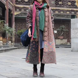 LZJN Women's Winter Single-breasted Cotton Jacket Traditional Chinese Coat Long Patchwork and Cotton Thick Jacket