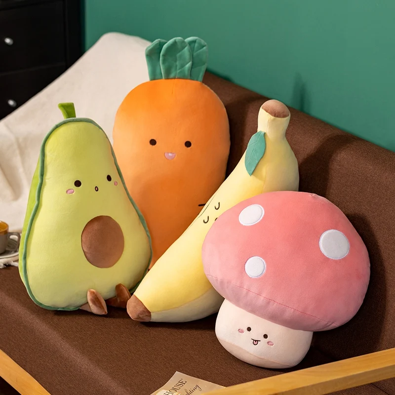 Fruit Avocado Gevuld Kussen Zacht Banaan Knuffel Leuke Cartoon Paddestoel Pop Wortel Pluche Kussen Cadeau voor meisjes