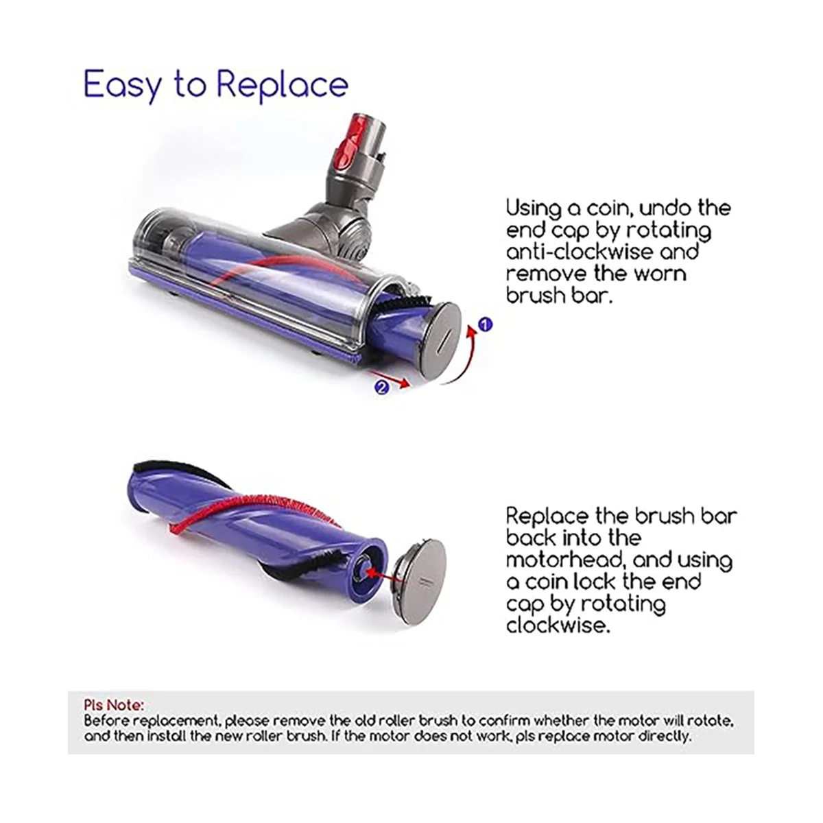 Turbine Brush for Dyson V7 V8 V10 V11 V15 Motor Brush High Torque Vacuum Cleaner Direct Drive Roller Brush Floor Brush