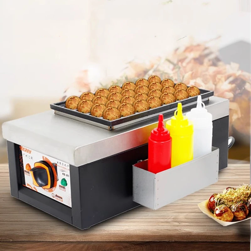 Commercial Gas and Electric Takoyaki Maker, 28‑Piece 40mm Hole Japanese Octopus Ball Grill Machine for Snack Stall