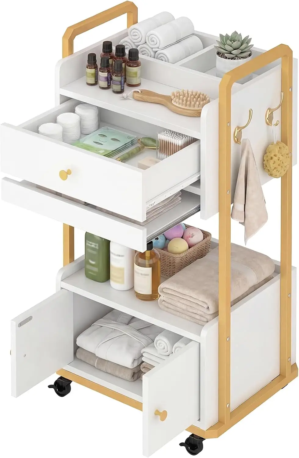 Mobile Beauty Storage Rolling Esthetician Spa Salon Cart Treatment Supplies Skincare Facial White