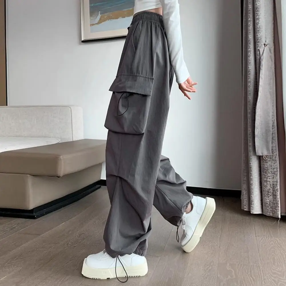 Quick-drying Long Pants Versatile Women's Cargo Pants Elastic Waist Quick-drying Fabric Wide-legged Overalls for Sports